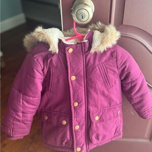 Carter's Purple Puffer Jacket with Faux Fur Hood ( NWOT )